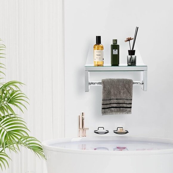 NEW  Glass Mirrored Wall Shelf Wall Mounted for Over Toilet - Picture 8 of 8